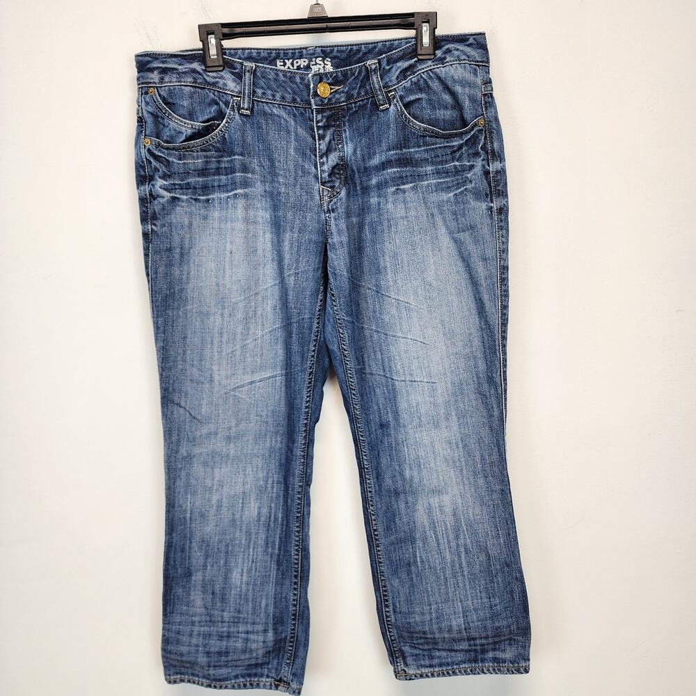 Express Womens Straight Jeans Size 12 34x26 Whiskered Button Fly Steampunk 2010s